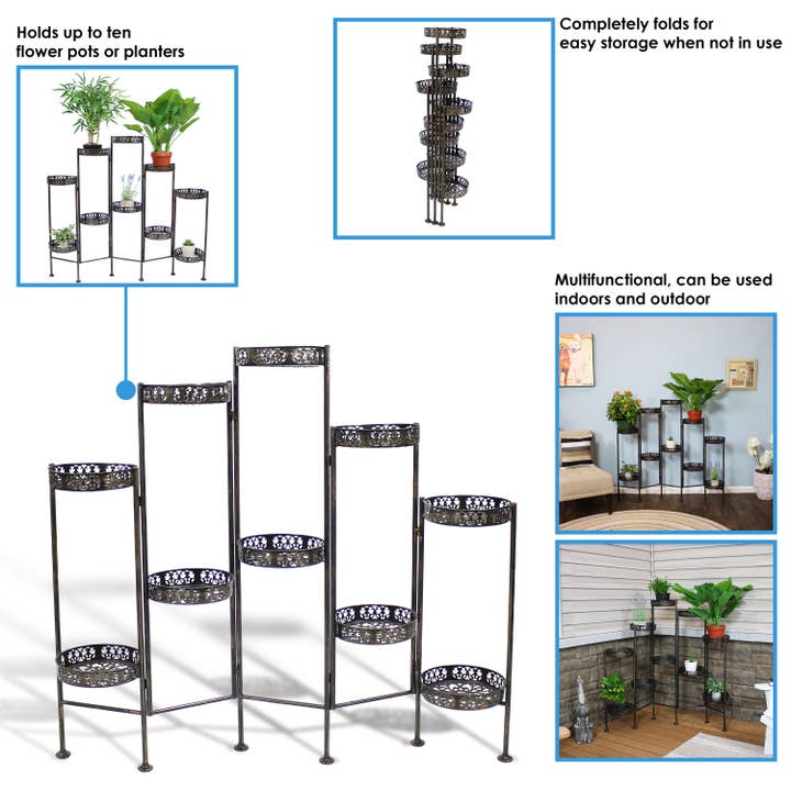 Sunnydaze Decor - Wholesale Plant Pot Stand - 10-Tier Bronze Steel Indoor/Outdoor Folding Plant Stand