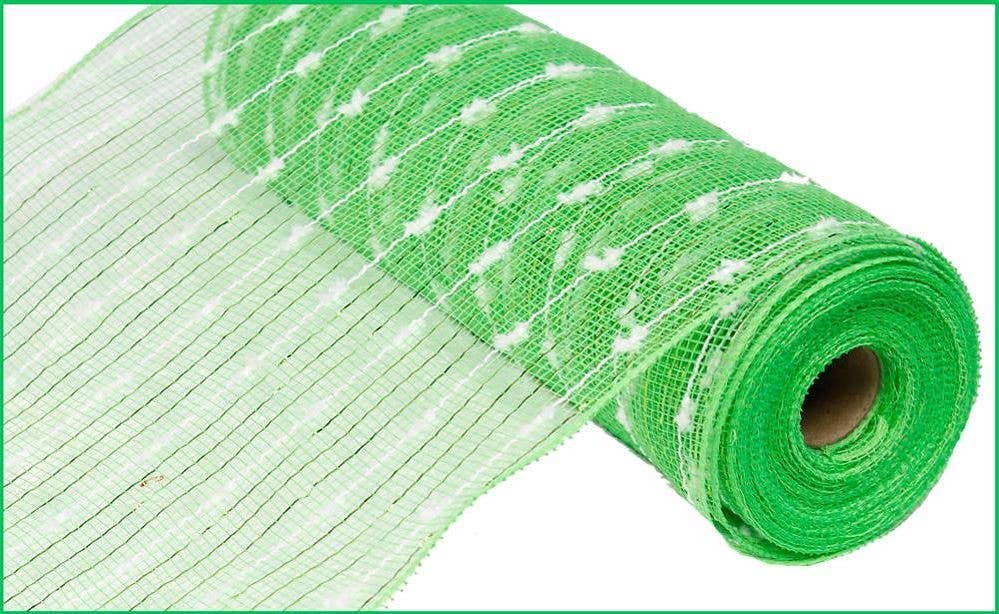 KMI International Corp. - Wholesale Ribbon - Gift Wrapping - 10.25" x 10yd Metallic Puff Ball Mesh, Lime Green/White0