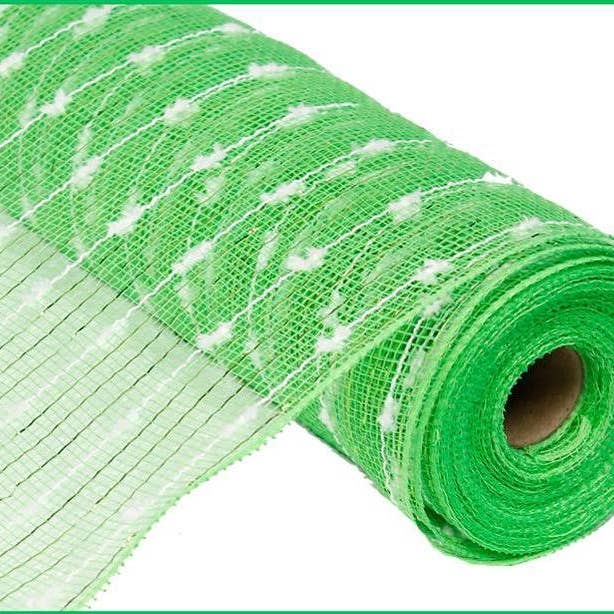 KMI International Corp. – Engroshandel Bånd – 10,25" x 10yd metallisk puffboldnet, limegrøn/hvid0