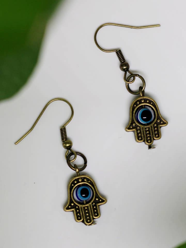 Conjunto de brinco de mão Hamsa de bronze por atacado de Three Witches Tea Shop