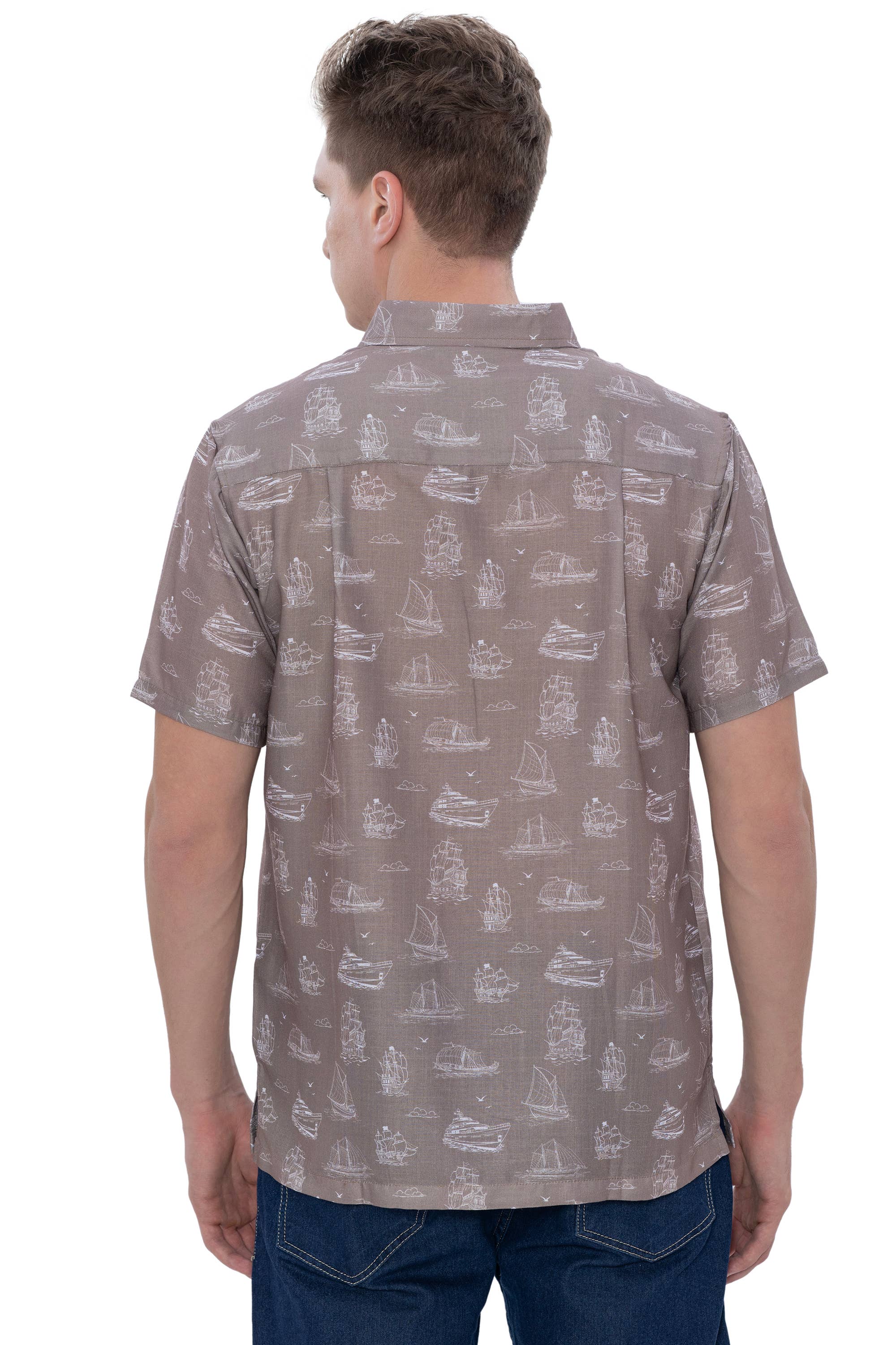 HAPPY BAY Linen Effect Mens Shirts Brown Ships P00404 for wholesale on Faire6