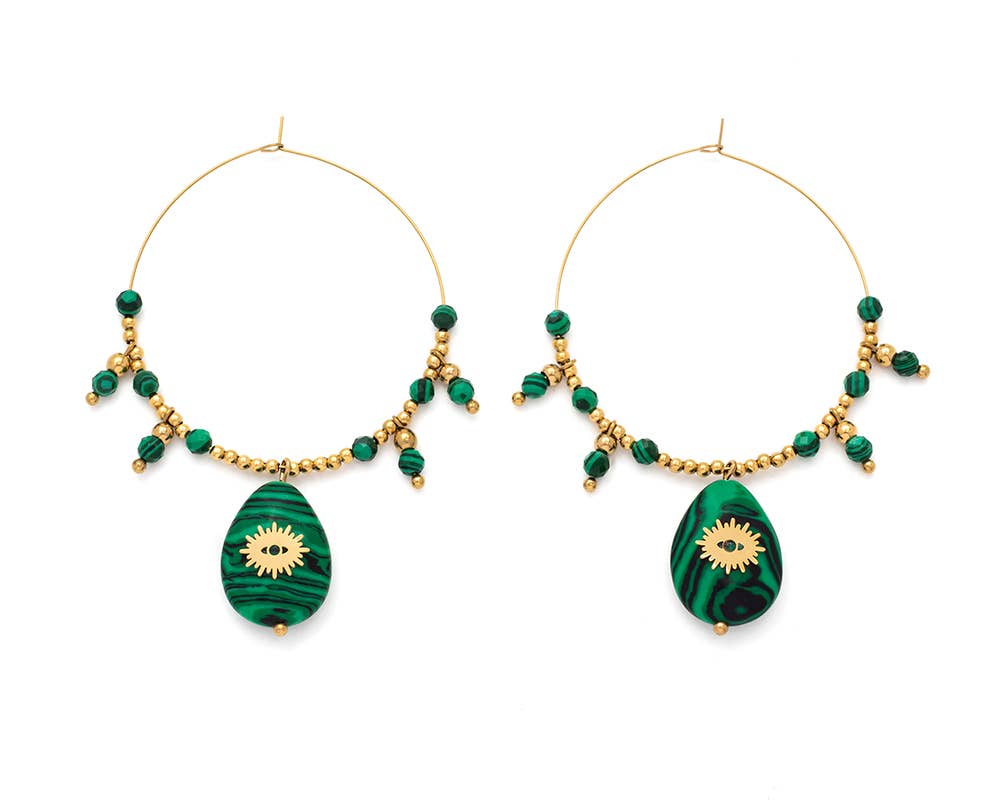 Bijoux 7bis - Wholesale Dangle Earrings - Steel Creole Pearl Natural Stone Earrings2