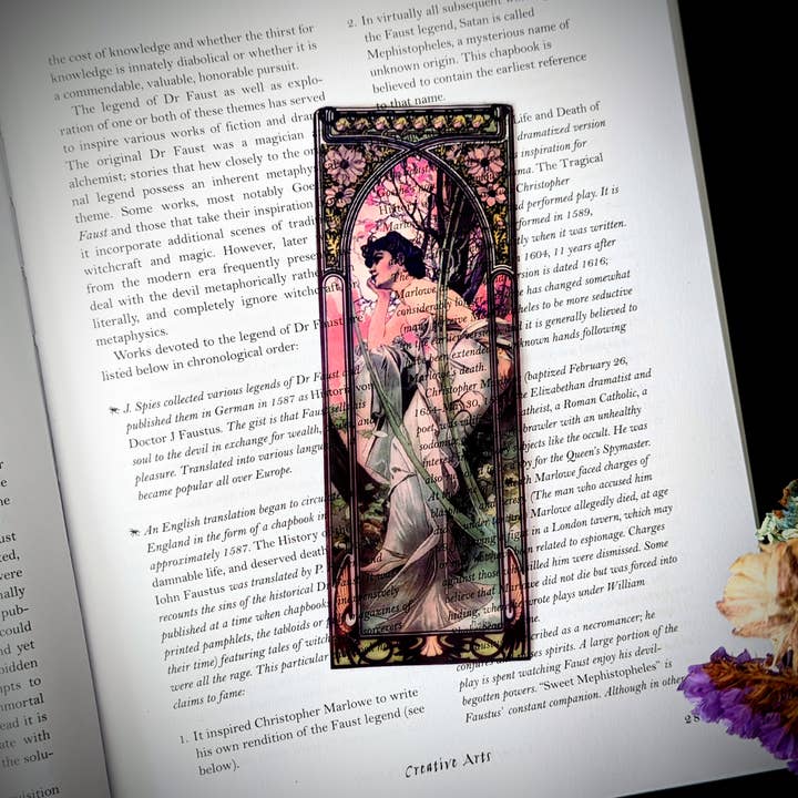 Dark Veinlet - Wholesale Bookmark - Clear Bookmark - Alphonse Mucha Evening Reverie Art Nouveau