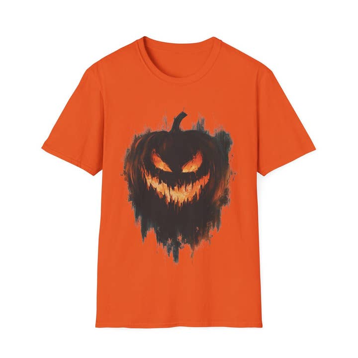 Spöklik Pumpa Halloween Bomulls T-shirt med Tryck för wholesale av Quixotic Caverns Trading Company