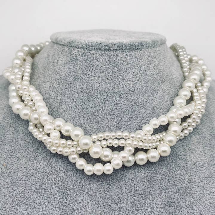 Vintage 4-Layer Wrap Pearl Beaded Choker Necklace for wholesale by Mio Queena