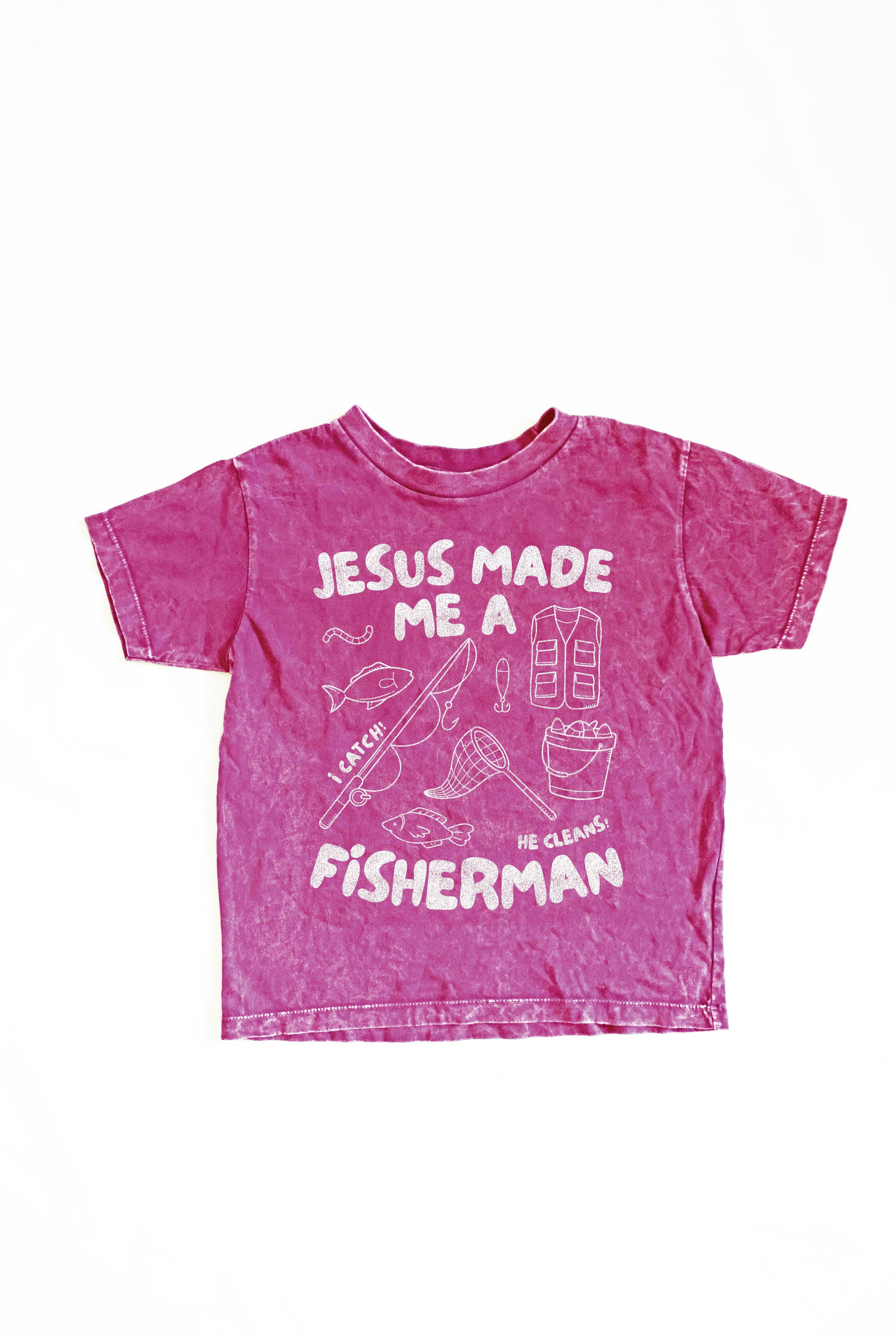 OAT COLLECTIVE - Wholesale Screen Printed T-Shirt - Kids - JESUS MADE ME A FISHERMAN Toddler Washed Graphic Top3