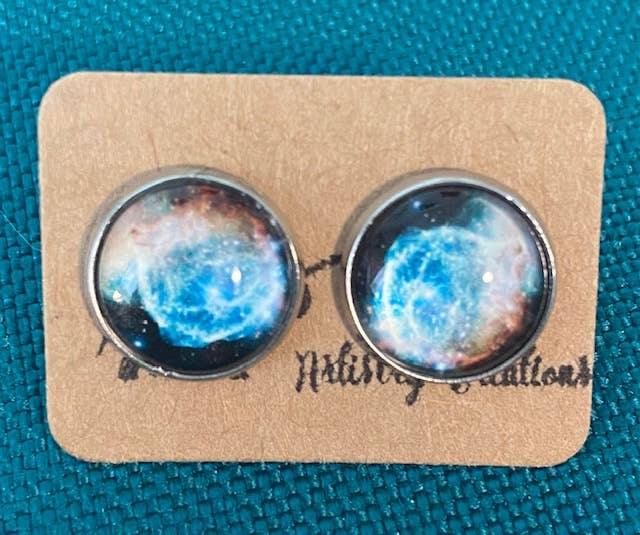 SMA Artistry Creations - Wholesale Stud/Post Earrings - 12mm Galaxy design glass cabochon stud earrings12