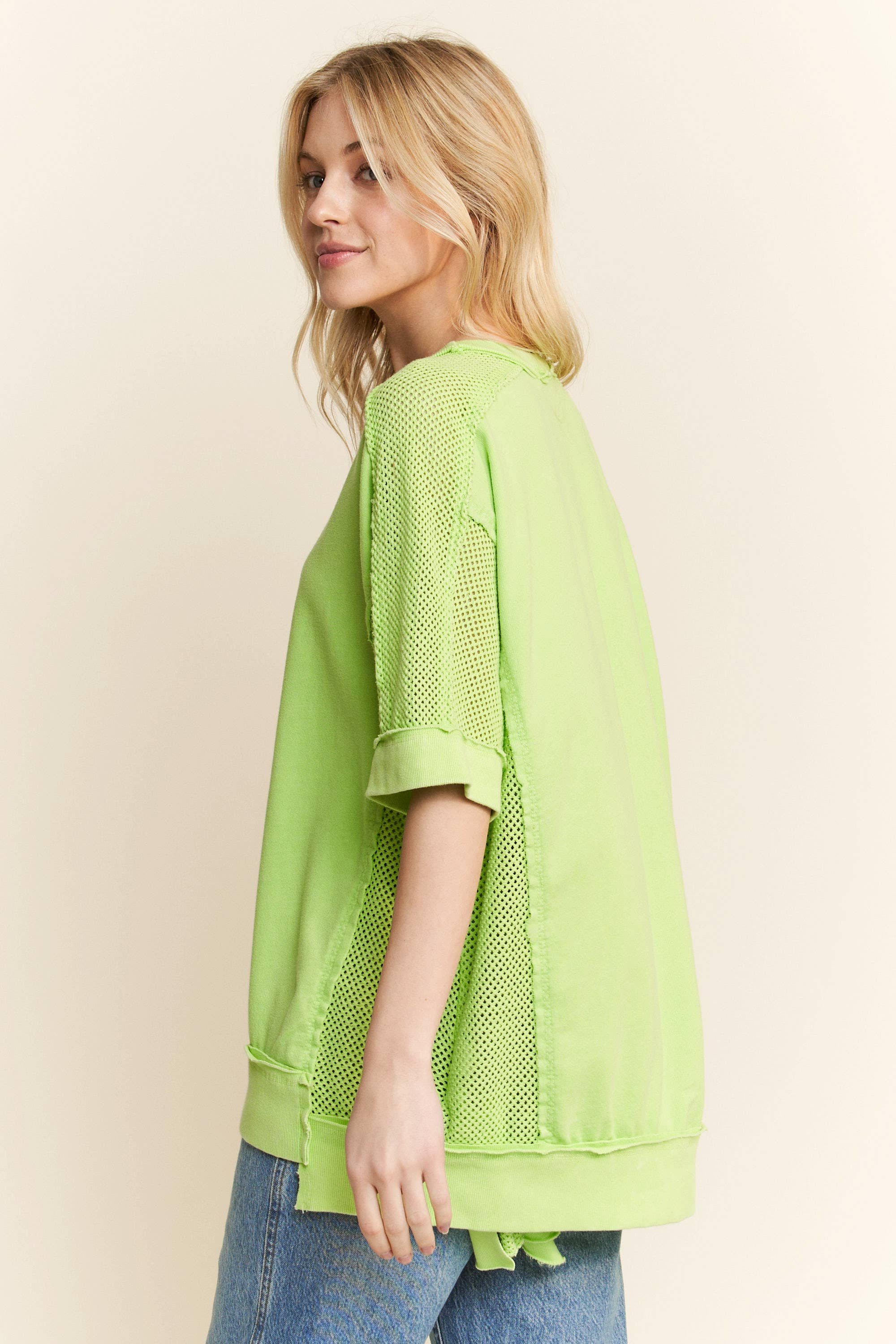 J.Her – wholesale T-shirt – women's – MineralWashed Open Mesh Tshirt HT63335