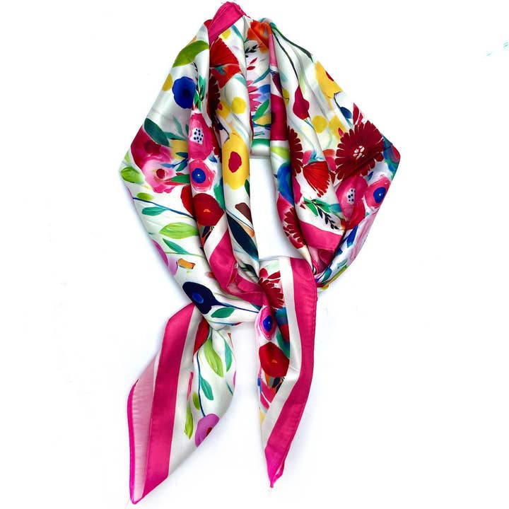 LINETA – Großhandel Schal – Damen – J-131/J-10 kleines quadratisches Halstuch mit buntem kleinen Rosenmuster1