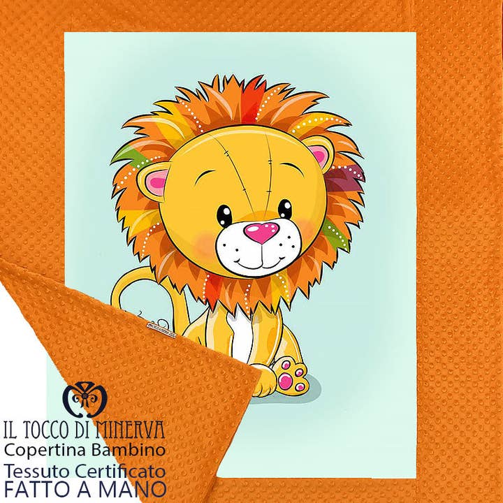 Cobertor de Bebé com borda em Polar creme e Algodão Leão - Feito à Mão por atacado de Il Tocco di Minerva