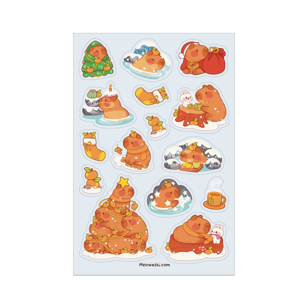 Meowashi Studio - Wholesale Sticker - Winter Capybara Sticker Sheet