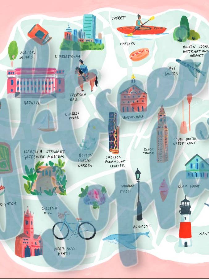 Sightseeing Sophie Boston Kartenkunst Druck für Kinder – 12x18" für den Großhandel von Sightseeing Sophie Series