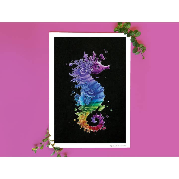 Poster A4 Rainbow Coral Seahorse pour la vente par Digitaldreamcloud