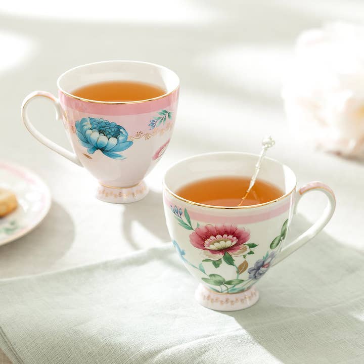 Pink Flower Garden 9oz Fine Porcelain Mug Set of Two for wholesale by Grace Teaware