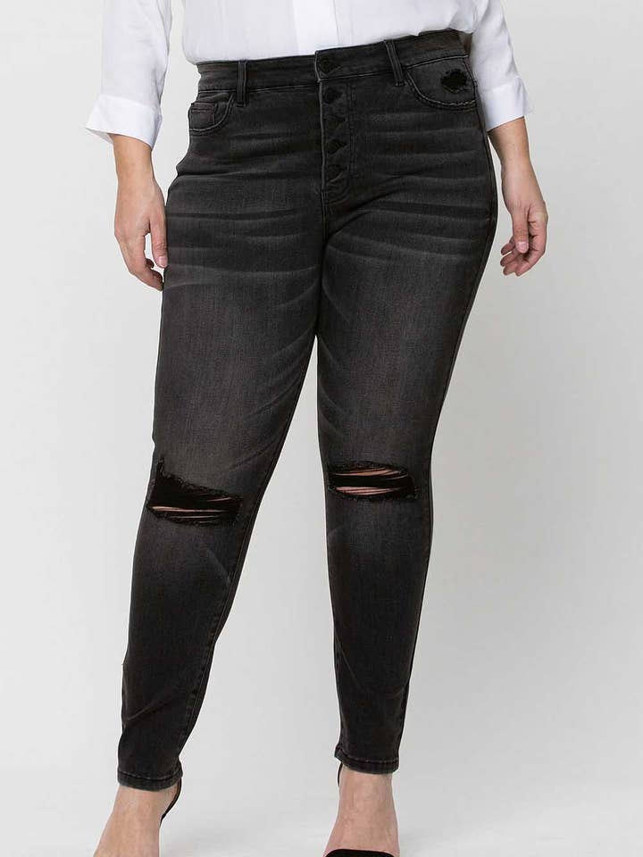 PLUS SIZE HIGH RISE BUTTON FLY ANKLE SKINNY JEANS V2049SHA-P for wholesale by VERVET by FLYING MONKEY