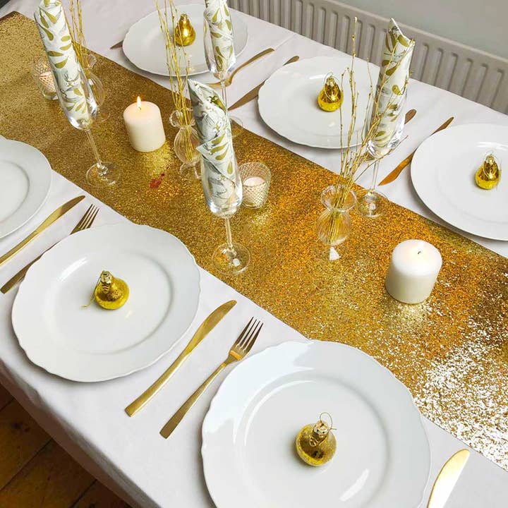 Talking Tables USA - Wholesale Table Runner - Gold Glitter Table Runner | 6ft | Christmas Decor |