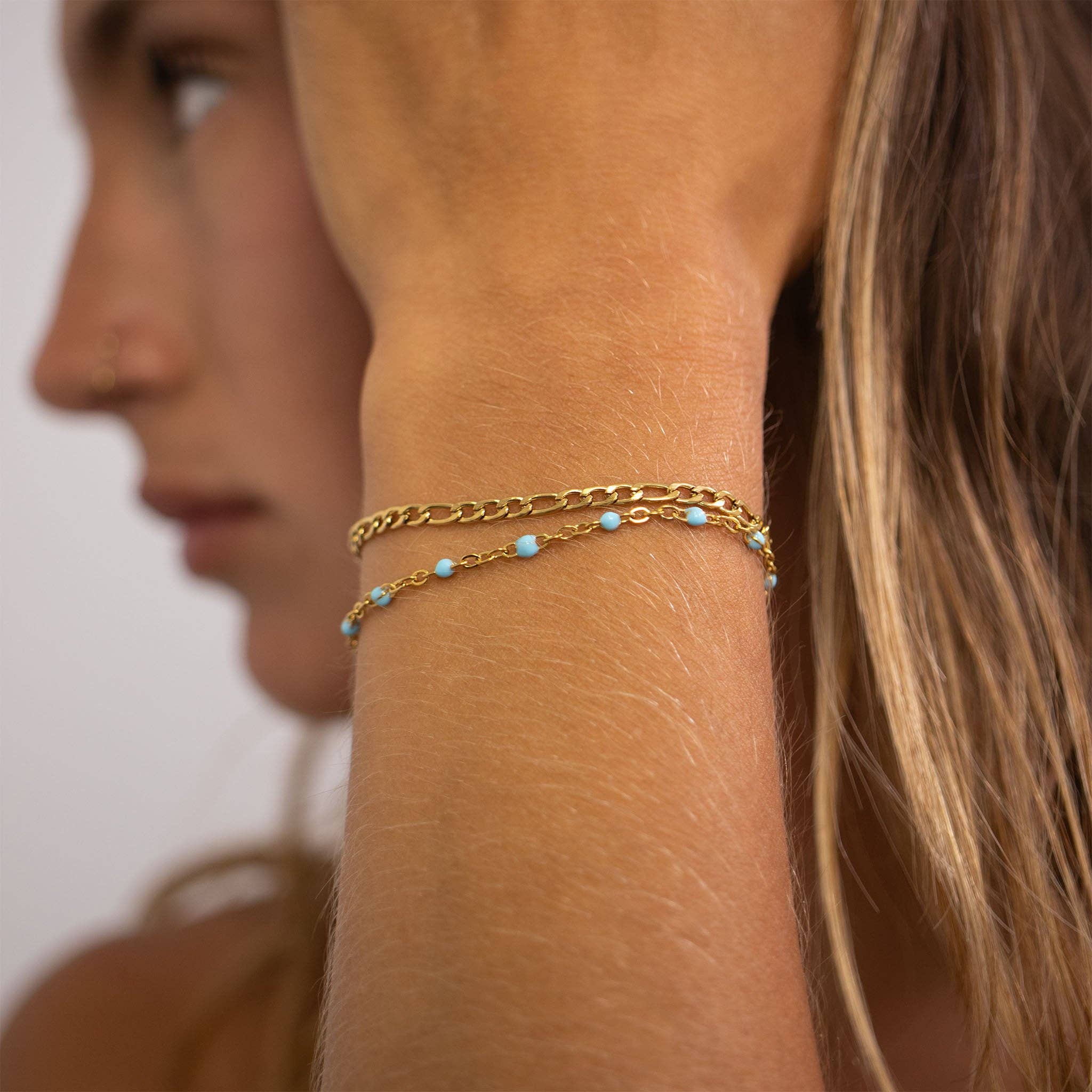 WJW – wholesale Link & chain bracelet – 18K Gold PVD Stainless Steel Turquoise Confetti Bracelet8