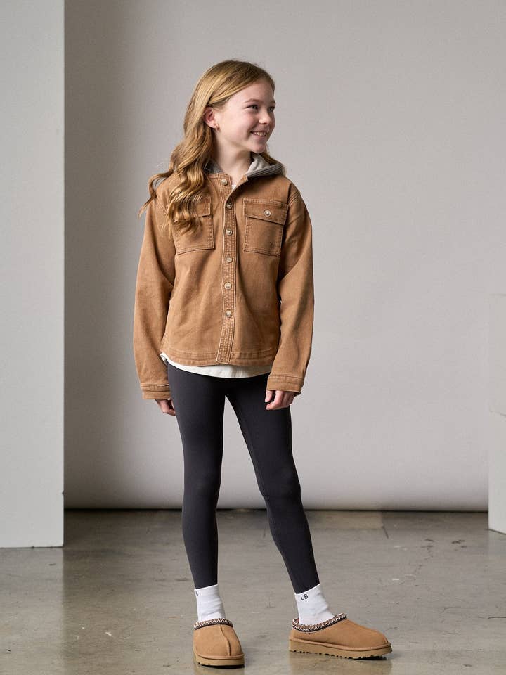 Little Bipsy - Wholesale Shirt Jacket/Shacket - Kids - Hooded Denim Shacket - Camel