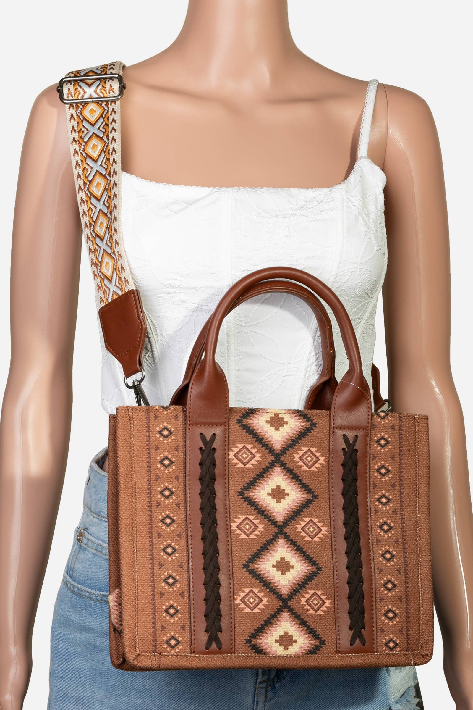 Collections by Fame Accessories - Wholesale Tote Bag - Women's - Boho Western Pattern Square Bag