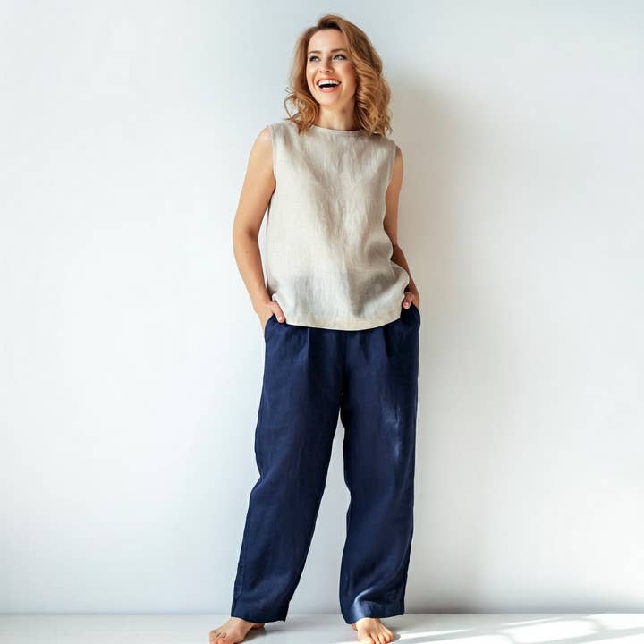 Adore By Michelle Mura Sleepwear & Bridal - Wholesale Pants – Women's - Behold Beige Linen Pants Linen & Cotton blend0