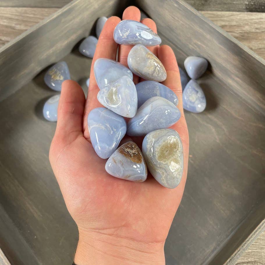 Keystone Crystals - Wholesale Spiritual Stone/Crystal - Blue Chalcedony Tumbled Stones – 1 LB Bulk for Crystal Shops0