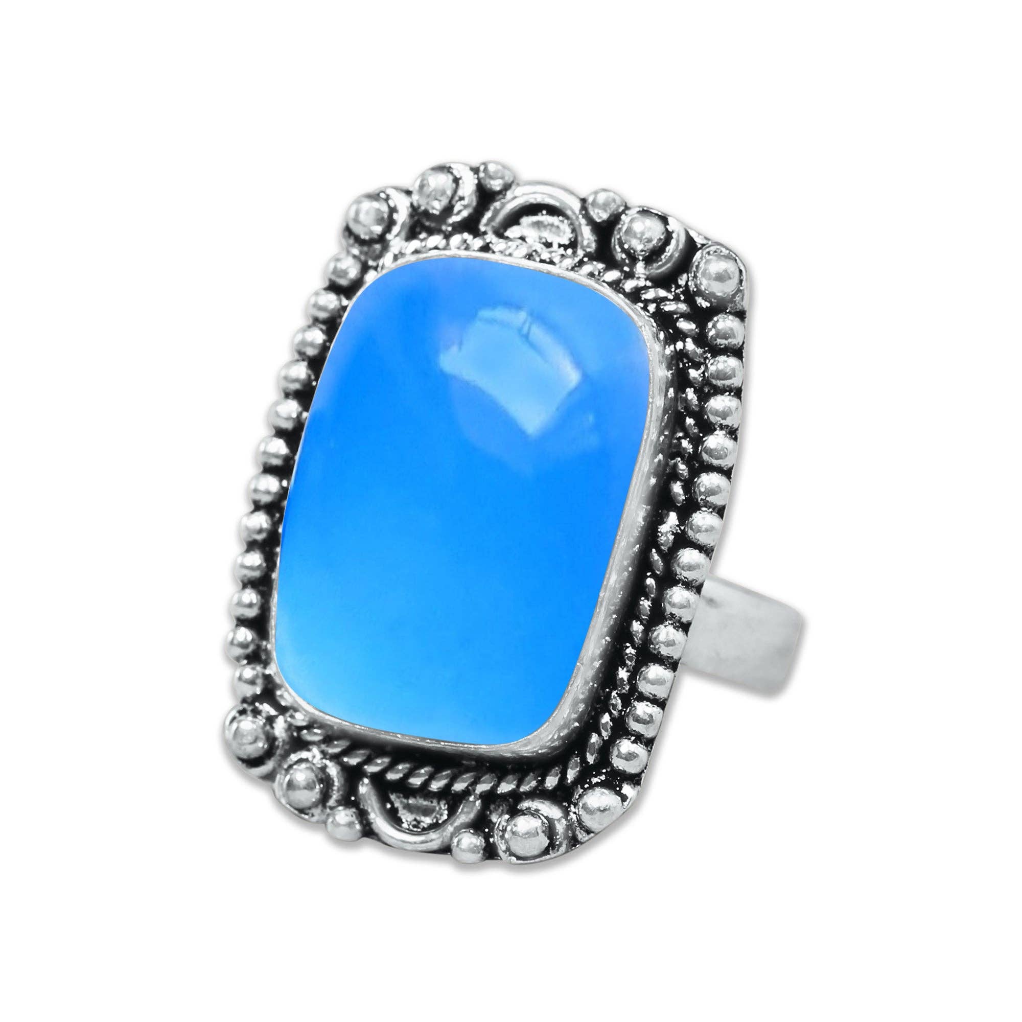 Handmade Jewels - Wholesale Cocktail/statement ring - Blue Chalcedony Rings – Handmade, Silver-Plated, Assorted Boho Designs (US Sizes 6–10, Made to Order)6