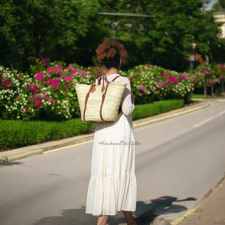 HandmadeBestSeller - Wholesale Basket - Straw Backpack Tote, Shopping Basket with Leather Straps3