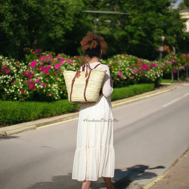 HandmadeBestSeller - Wholesale Basket - Straw Backpack Tote, Shopping Basket with Leather Straps3