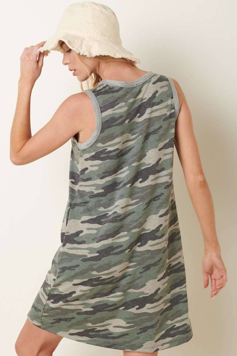 mittoshop - Vendita all'ingrosso Vestito - Donna - ABITO A CANOTTA SENZA MANICHE CON SCOLLO ROTONDO CON STAMPA D1835-ARMY9