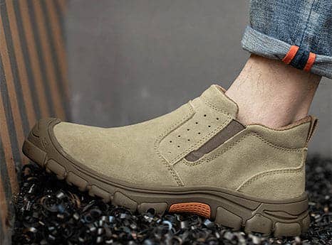 Kaki Chaussures de travail de sécurité à enfiler à bout en acier résistant aux perforations FitVille pour hommes en vente sur Faire12