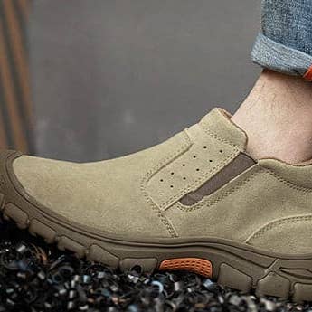 Kaki Chaussures de travail de sécurité à enfiler à bout en acier résistant aux perforations FitVille pour hommes en vente sur Faire12