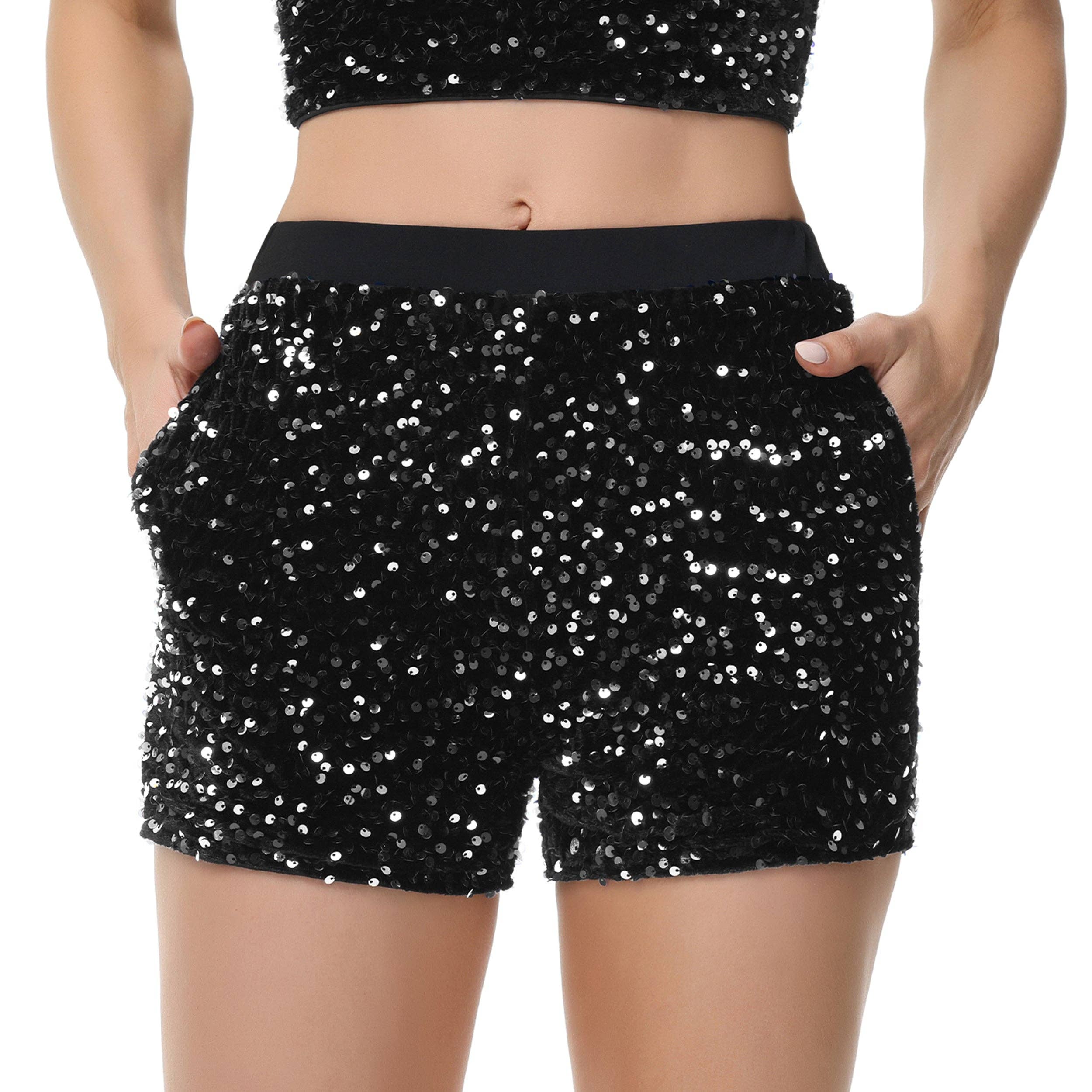 Anna Kaci Wholesale - Wholesale Shorts - Women's - Sparkly Sequin Shorts Elastic Waist with Pockets6