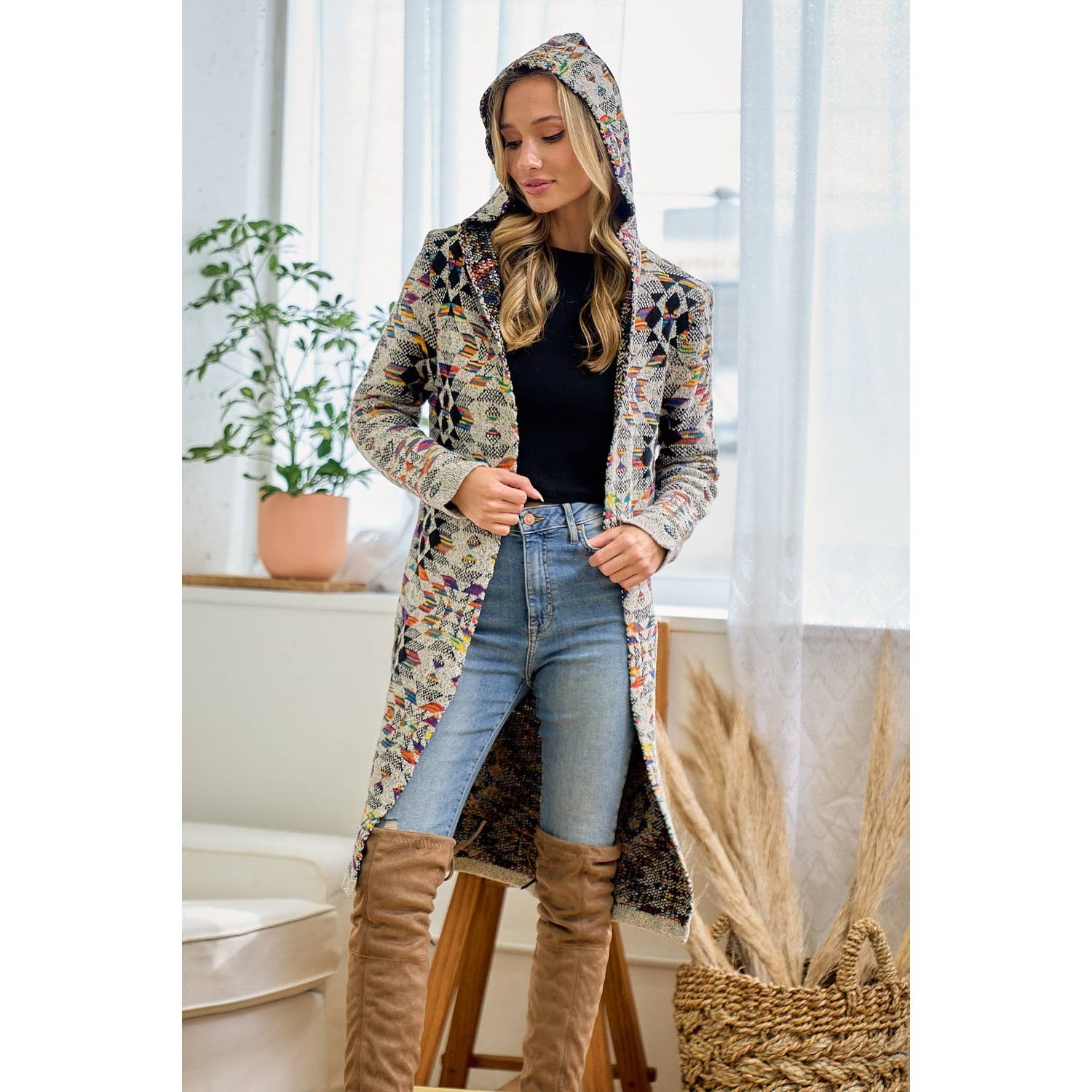 FARINE D'AVOINE MULTI Cardigan à capuche multicolore en diamant arc-en-ciel en vente sur Faire6