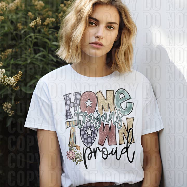 Trojans Home Town Proud Mascot DTF Transfer for wholesale by K and M Designs