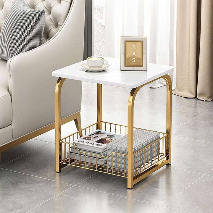Square Side Basket Table with Marble Top for wholesale by GoGlocal