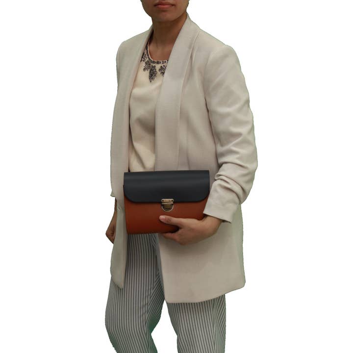 A to Z Leather – wholesale Satchel – Women's – Navy and Tan Leather Satchel - Leilani1