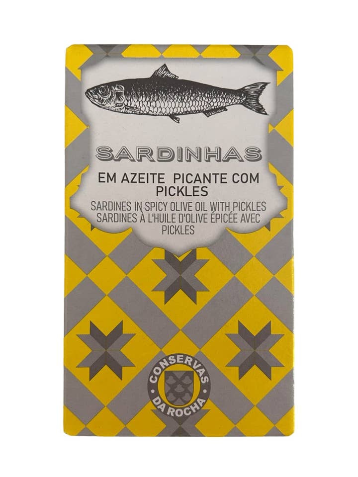 Da Rocha Sardines in Spicy Olive Oil with Pickles - 6 Pack for wholesale by Tin Can Fish ( BELA, Cantara, Mar, Porthos, Varina )