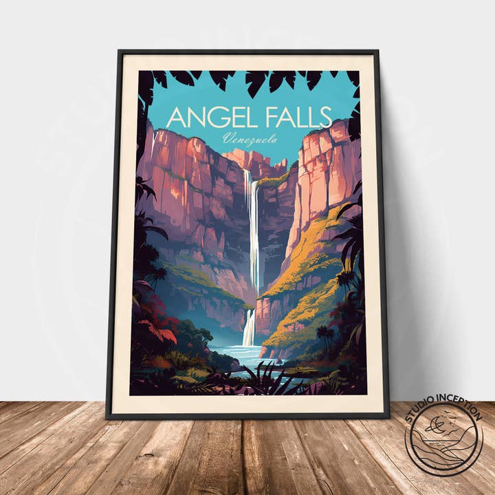 Angel Falls Venezuela Tryckt i traditionell stil för wholesale av Studio Inception