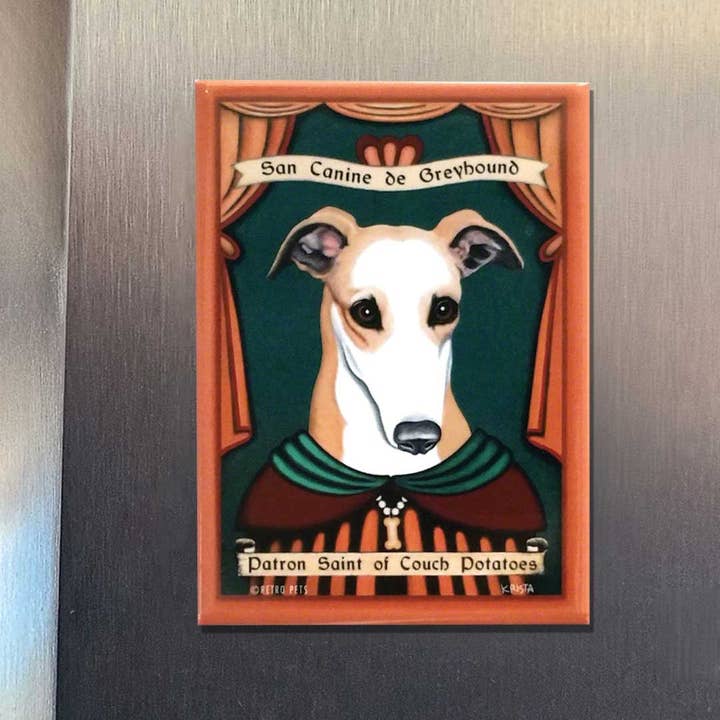 Retro Pets - Wholesale Magnet - Greyhound SaintCouchPotatoes 4-Pack Refrigerator Magnets1