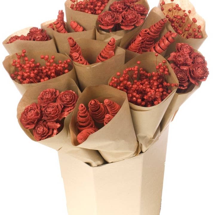 Dried Flowers - Mono Designer Bucket - Festive Red for wholesale by Penny + Clover