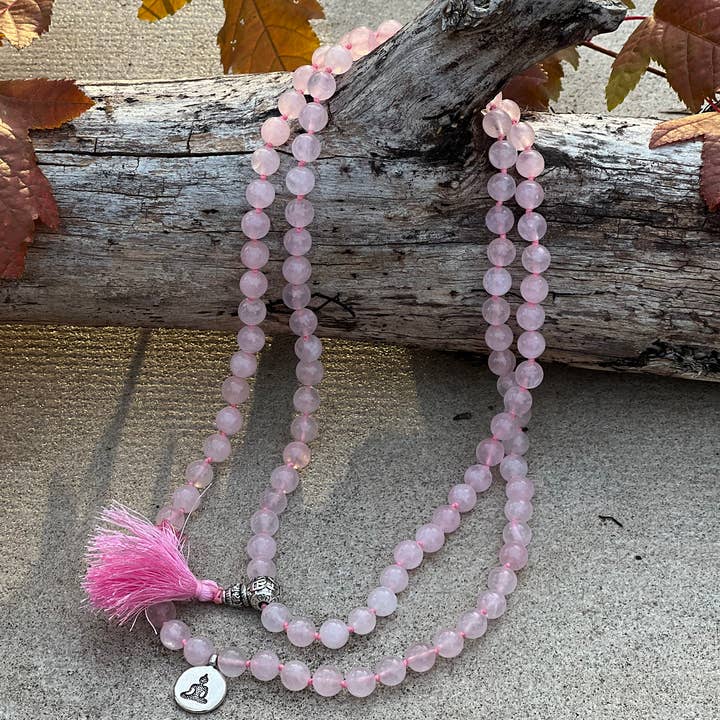 Lungta Imports - Wholesale Prayer Beads Necklace - Tibetan Rose Quartz 108 Beads Mala Meditation Yoga