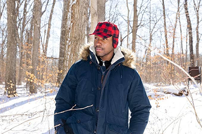 Funky Junque - Wholesale Trapper/Bomber Hat - Men's - Wool Earflap Trapper Hat - Buffalo Check - Red/Black1