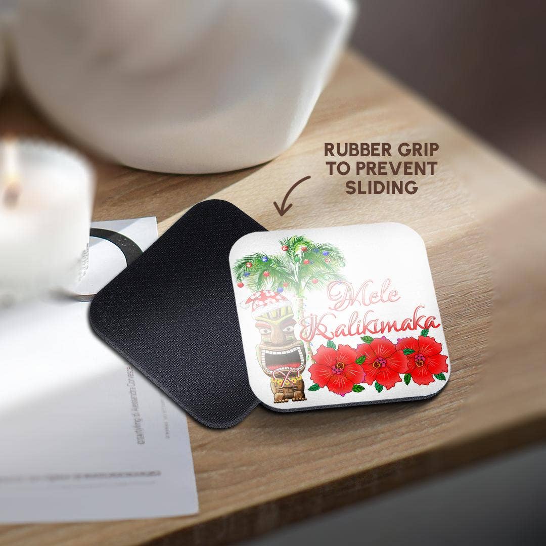 3dRose - Venta al por mayor Posavasos - 3dRose, Mele Kalikimaka, hawaiano para Feliz Navidad y Papá Noel Tiki, Posavasos10