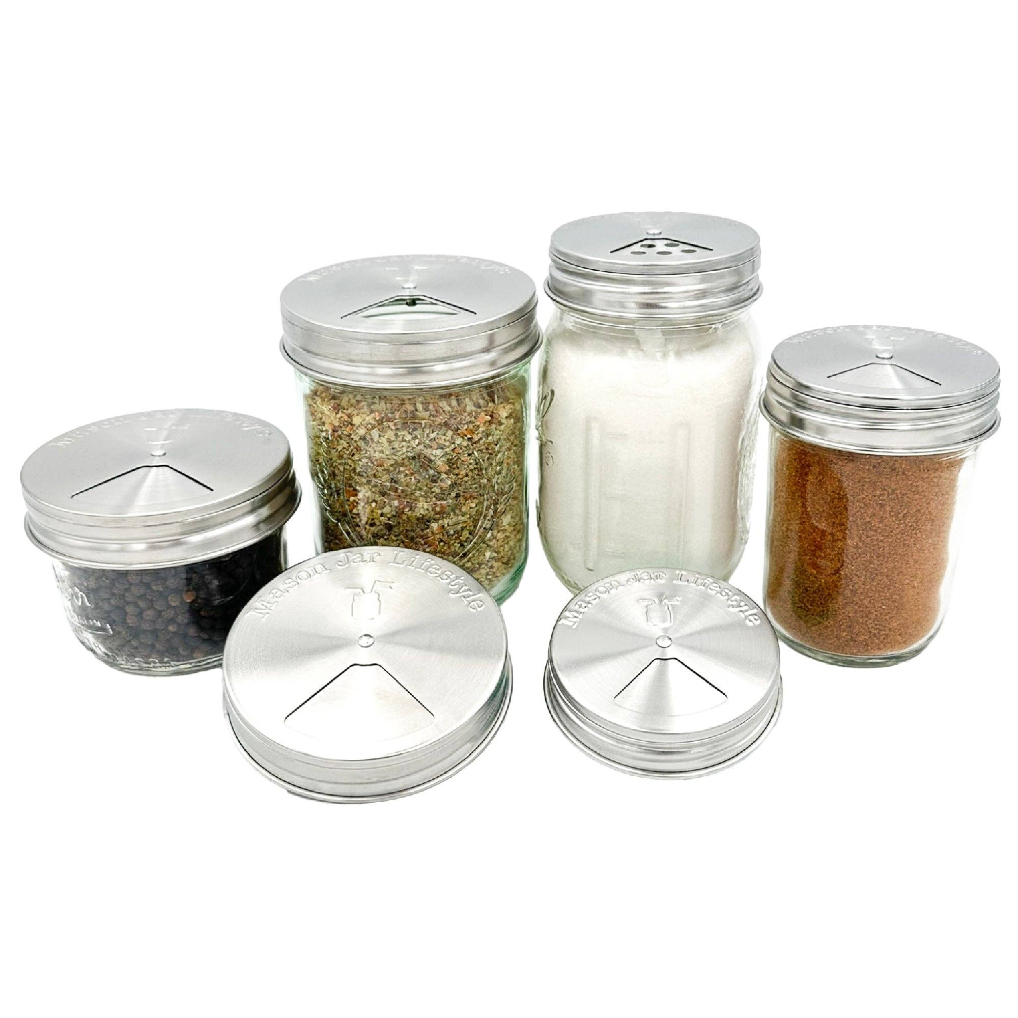 Mason Jar Lifestyle - Wholesale Food Storage Container - 4 Pack Stainless Steel Spice Lids8
