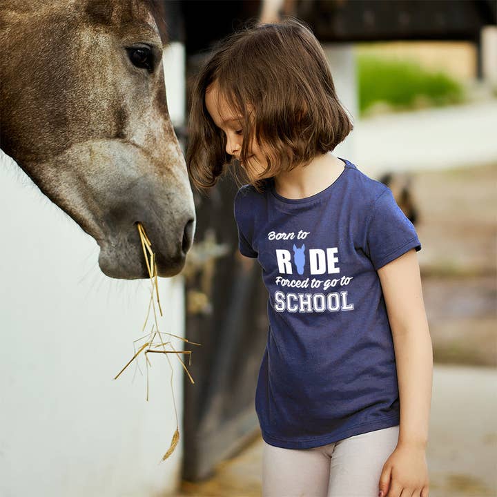 Born To Ride, Forced To Go To School Kids T-Shirt for wholesale by Equestrian Creations