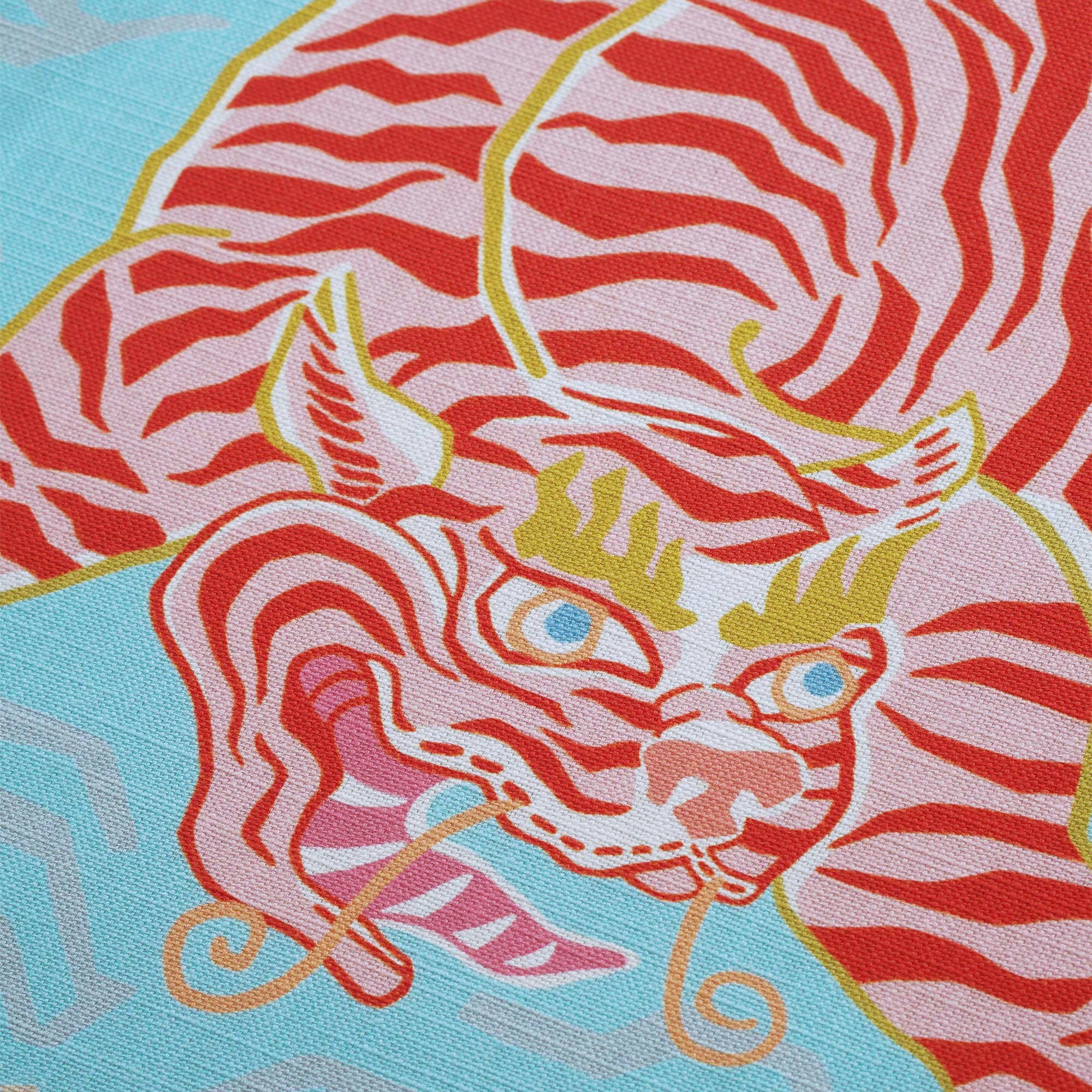 Post House - Wholesale Fabric - Tigers of Tibet Fabric in Aqua1