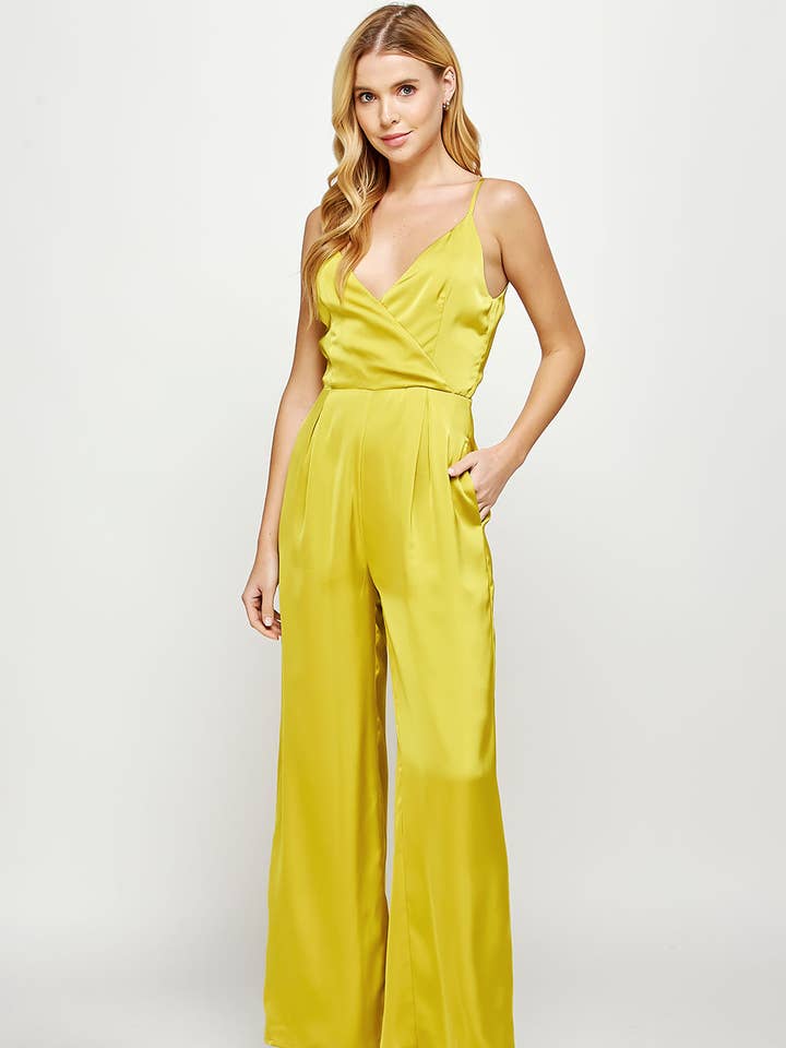 Satin Sleeveless Surplice Jumpsuit for wholesale by Strut & Bolt