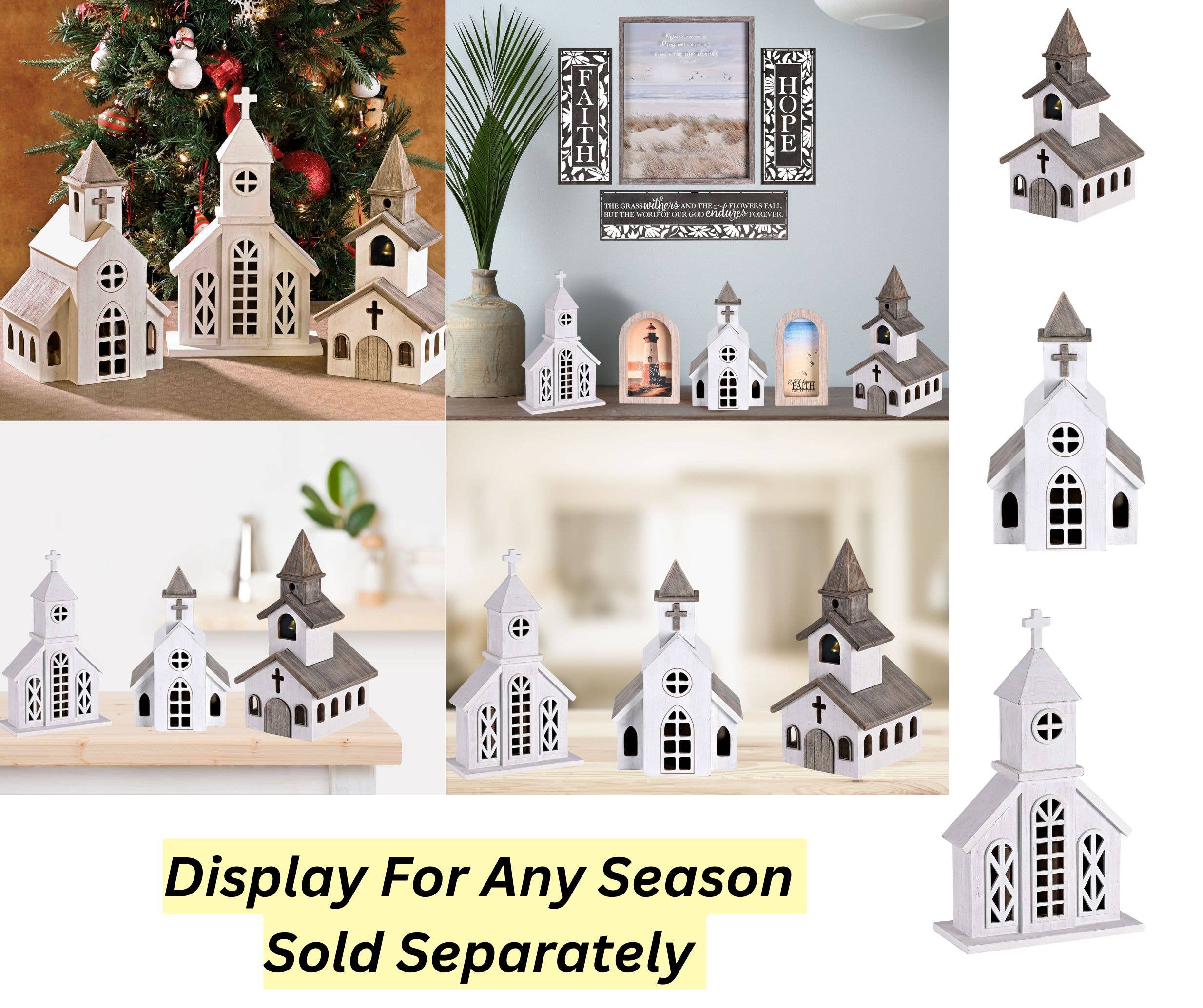 Dicksons - Wholesale Decorative Tabletop Object - Figurine White Church Bell Cross Wood12H4