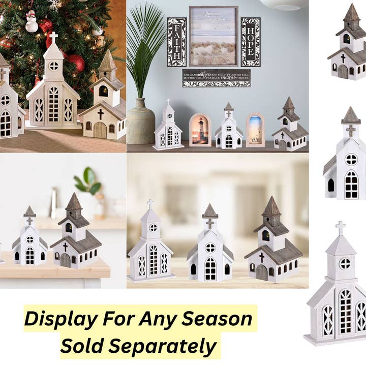 Dicksons - Wholesale Decorative Tabletop Object - Figurine White Church Bell Cross Wood12H4