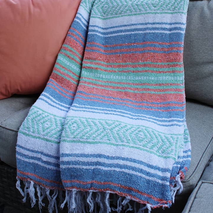California Seashell Company - Wholesale Throw Blanket - Sorbet Mexican Throw Blanket | Coral, Aqua & Blue Baja Beach3
